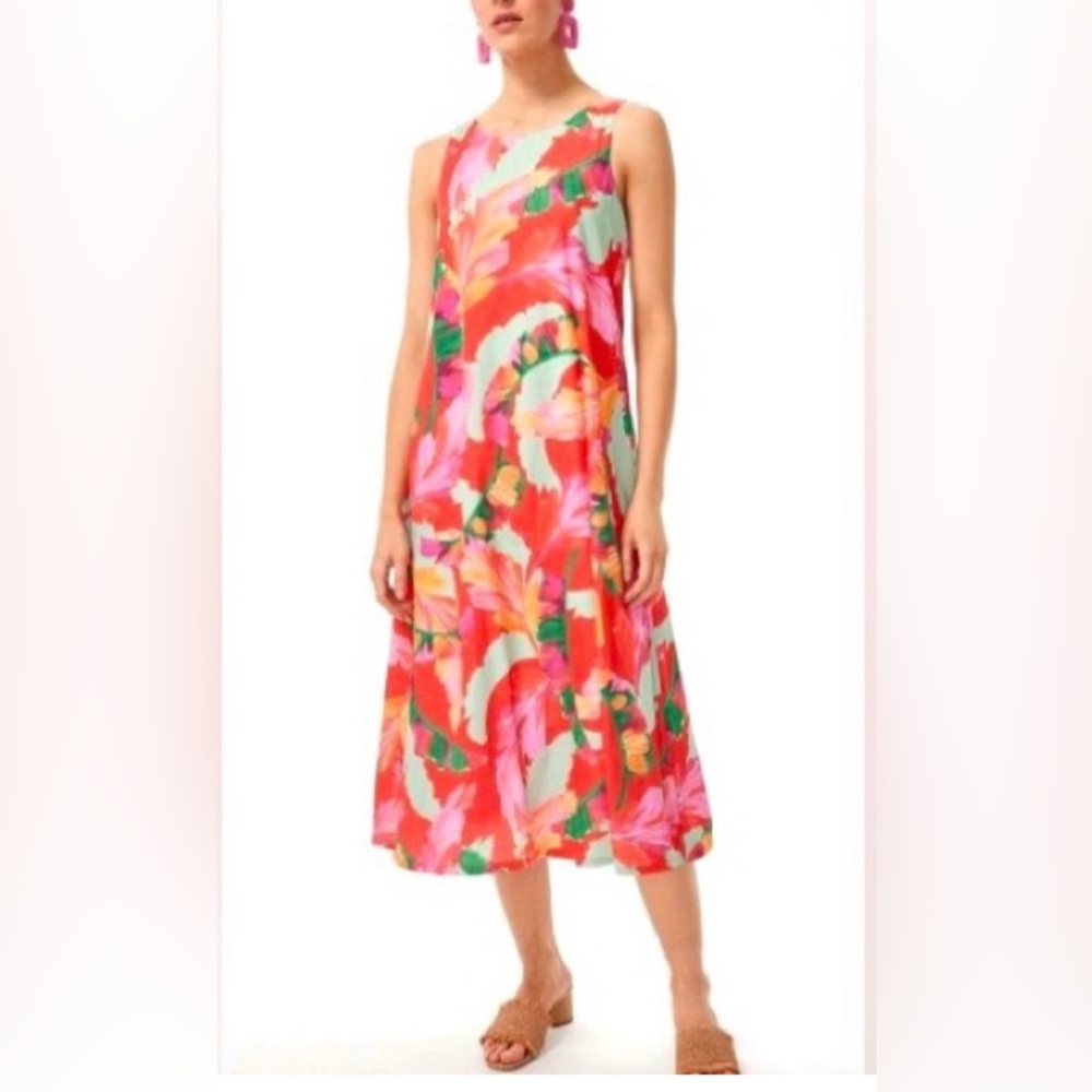 Chico's Botanic Berry Foliage Print Trapeze Sleeveless Dress EUC